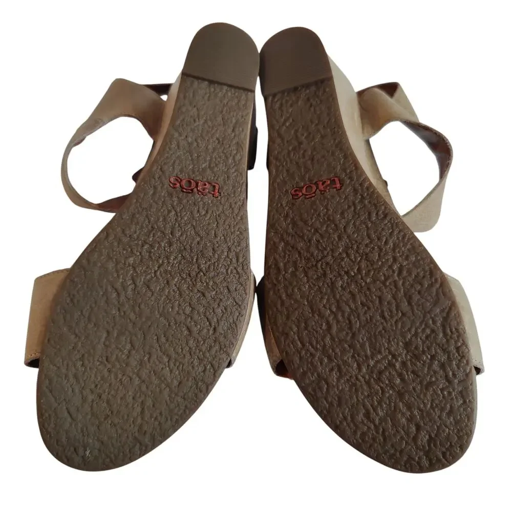 Taos Sz 39 (US 8-8.5) Tan Carousel 2 Wedge Sandals Leather Strappy Adjustable